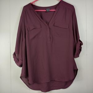 Torrid 0 plum purple sheer v neck blouse